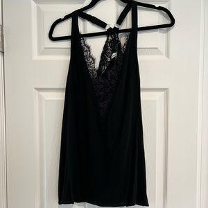 Black lace v neck tank top - white birch